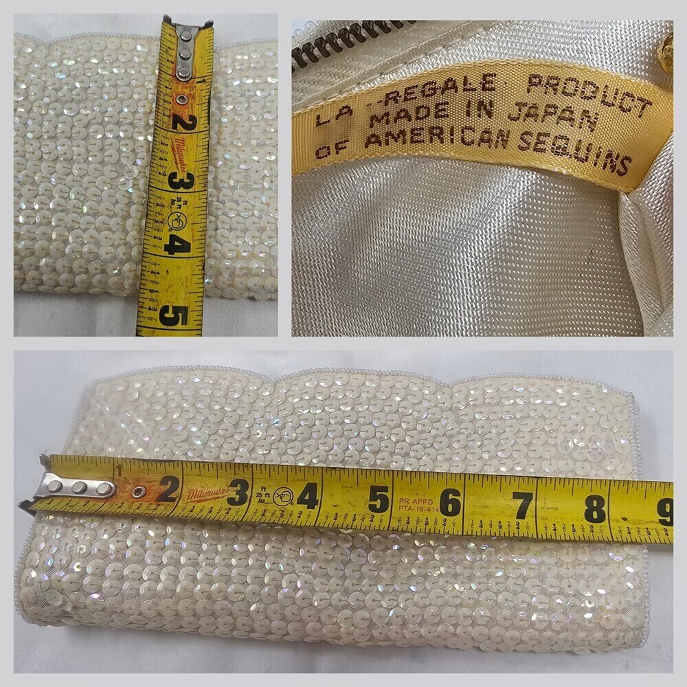 Beautiful Vtg La Regale White Ivory Beaded Sequin Clutch Evening Party Wedding - Picture 6 of 8